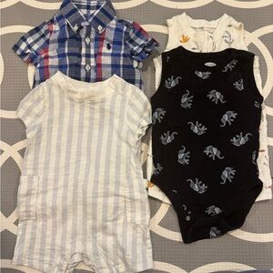 Stylish Kids Bodysuit Set - Blue Plaid, Black, and Cream Stripes